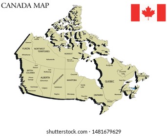 Vector illustration of political map of Canada