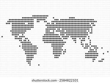 Vector illustration of polka dot pattern world map. Simple black and white design. White background.
