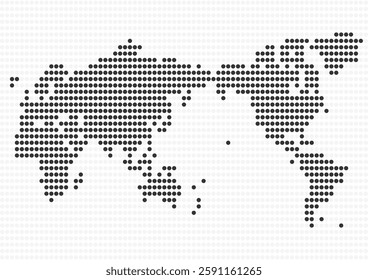 Vector illustration of polka dot pattern world map. Simple black and white design. White background.
