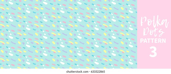 Vector illustration of polka dots pattern. Colorful watercolor dots on green mint background. -stock vector