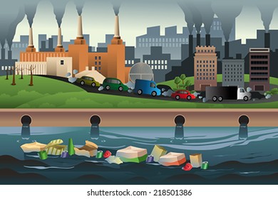 A Vector Illustration Of Pollution In The City For Pollution Concept