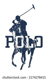 Vector illustration of polo player silhouette on horse with lettering.