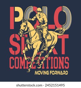 Vector illustration of polo players. Art with text related to sport.