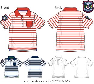 A vector illustration of a Polo shirt for a child. Front and back view.