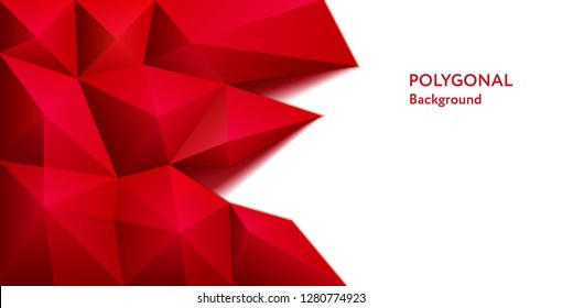 Vector illustration of polygon abstract polygonal 3D geometric triangle background in red colors with place for text 