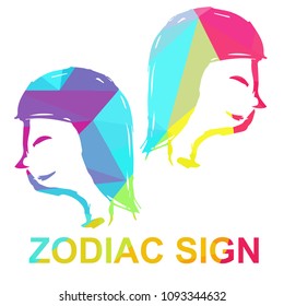 Vector Illustration Polygon Geometric of Zodiac Sign Gemini. Flat, Icon, Silhouette, Sign, Logo, Symbol, Object, Graphic Design, Background, Illustration for Print.