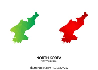 Vector illustration - Vector polygon map color Red and Green of map North Korea,Vector illustration eps10.
