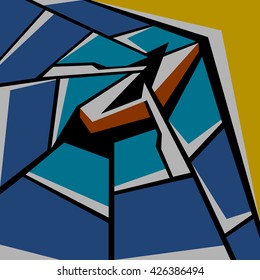 Vector illustration. Polygonal abstract composition. Oarsman sailing boat.