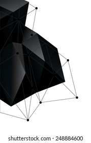 Vector illustration of polygonal background. Stylish black crystal and lattice with points. Flyer template.