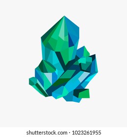 Vector illustration. Polygonal blue, green crystal on a white background