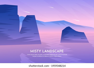 Vector illustration. Polygonal design. Minimalist wallpaper. Flat background. Slopes near water. Mountains and hills by the sea. Gradient color. Tourism and travel concept. Website or game template