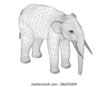 Vector illustration of polygonal elephant. Isolated.