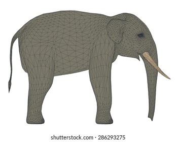 Vector illustration of polygonal elephant. Isolated.