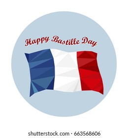 Vector illustration of polygonal flag of France. National Day of France. Vector poster for Bastille Day.