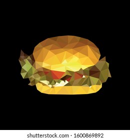 Vector illustration of polygonal hamburger on black background