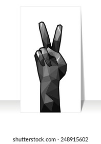 Vector illustration of polygonal hand. Stylish black crystal. Flyer template.