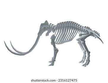 Vector Illustration of polygonal Mammoth Skeleton on Isolated White Background. Vector prehistoric polygonal skeleton of mammoth on white background isolated illustration. 3D..