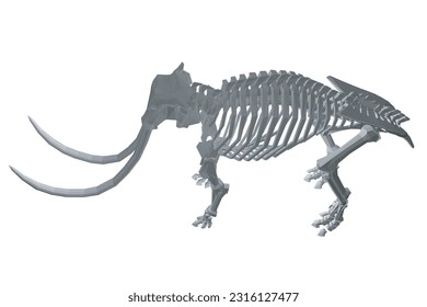 Vector Illustration of polygonal Mammoth Skeleton on Isolated White Background. Vector prehistoric polygonal skeleton of mammoth on white background isolated illustration. 3D..