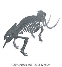 Vector Illustration of polygonal Mammoth Skeleton on Isolated White Background. Vector prehistoric polygonal skeleton of mammoth on white background isolated illustration. 3D..