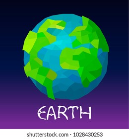 Vector illustration. Polygonal planet Earth on a gradient violet background.