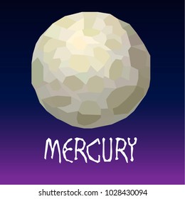 Vector illustration. Polygonal planet Mercury on a gradient violet background.