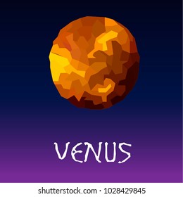 Vector illustration. Polygonal planet Venus on a gradient violet background.