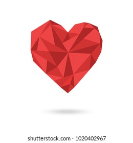 Vector illustration of polygonal red heart shape on white background 