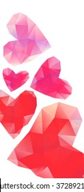 Vector illustration  Polygonal red hearts on white background banner