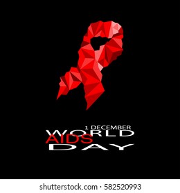 Vector illustration polygonal red ribbon world aids day