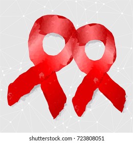 Vector illustration polygonal red ribbon world aids day