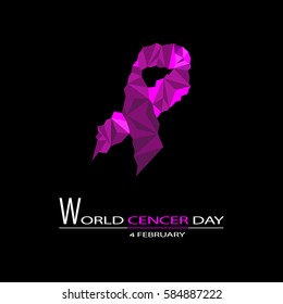 Vector illustration polygonal ribbon world cancer day,black background