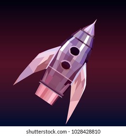 Vector illustration. Polygonal rocket on a gradient violet background.