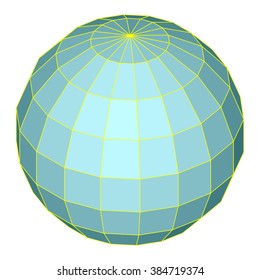 Vector illustration of polygonal sphere with gradient color polygons.