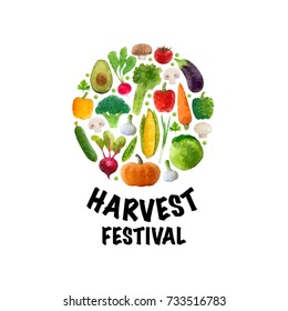 Vector illustration, polygonal vegetables set, Harvest Festival modern poster.
