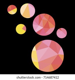 vector illustration of polygonal yellow, pink bubbles on black background