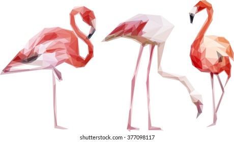 vector illustration polygons pink flamingo, abstract, bird of triangles