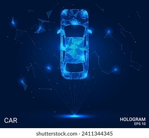Vektorgrafik. Poly-Mesh Hologram Car Design. Das Design des Autos integriert holografische Elemente nahtlos mit Vektorgrafiken und erfasst so einen futuristischen Reiz.