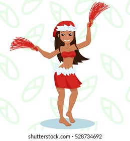 Vector illustration of polynesian dancer girl in santa outfit