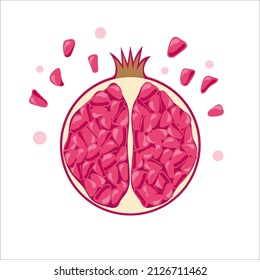 Ilustración vectorial de granada en estilo plano. Bayas deliciosas, fruta fresca jugosa, verano