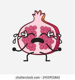 Vector Illustration of Pomegranate Fruit Character with cute face, simple hands and leg line art on Isolated Background. Flat cartoon doodle style.