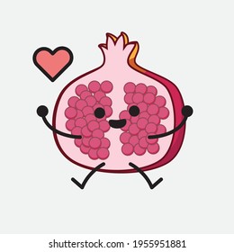 Vector Illustration of Pomegranate Fruit Character with cute face, simple hands and leg line art on Isolated Background. Flat cartoon doodle style.