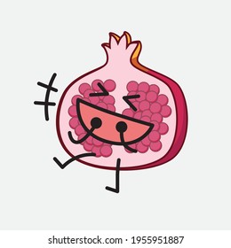 Vector Illustration of Pomegranate Fruit Character with cute face, simple hands and leg line art on Isolated Background. Flat cartoon doodle style.