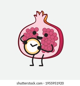 Ilustración vectorial del personaje de la fruta granada con cara linda, manos simples y líneas de la pierna en fondo aislado. Estilo de dibujo animado plano.