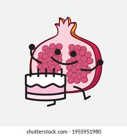 Ilustración vectorial del personaje de la fruta granada con cara linda, manos simples y líneas de la pierna en fondo aislado. Estilo de dibujo animado plano.