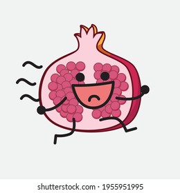 Vektorgrafik von Pomegranat Fruchtcharakter mit süßem Gesicht, einfachen Händen und Beinlinien Kunst auf isoliertem Hintergrund. Flacher Cartoon-Doodle-Stil.