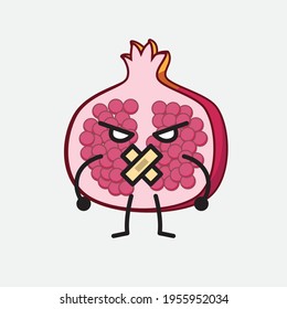 Ilustración vectorial del personaje de la fruta granada con cara linda, manos simples y líneas de la pierna en fondo aislado. Estilo de dibujo animado plano.