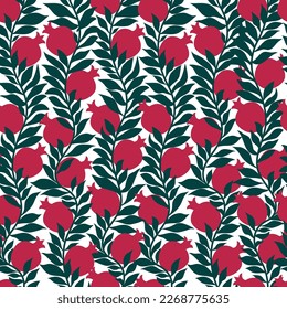 Ilustración vectorial de fruta granada con hojas. Patrón sin inconvenientes