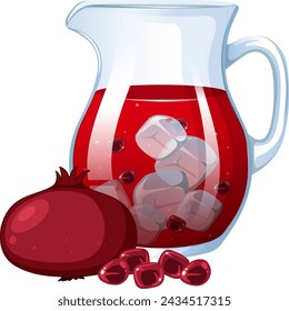 Ilustración vectorial de jugo de granada en una jarra.