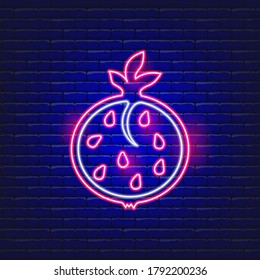 Vector illustration of pomegranate neon icon. Concept Holiday Rosh Hashanah. Jewish New Year sign.