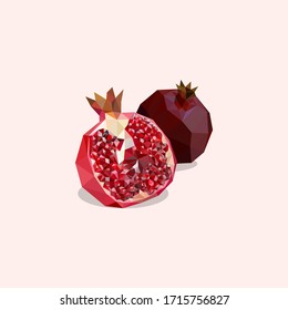 Vector illustration. Pomegranate. Triangle style. Polygonal.